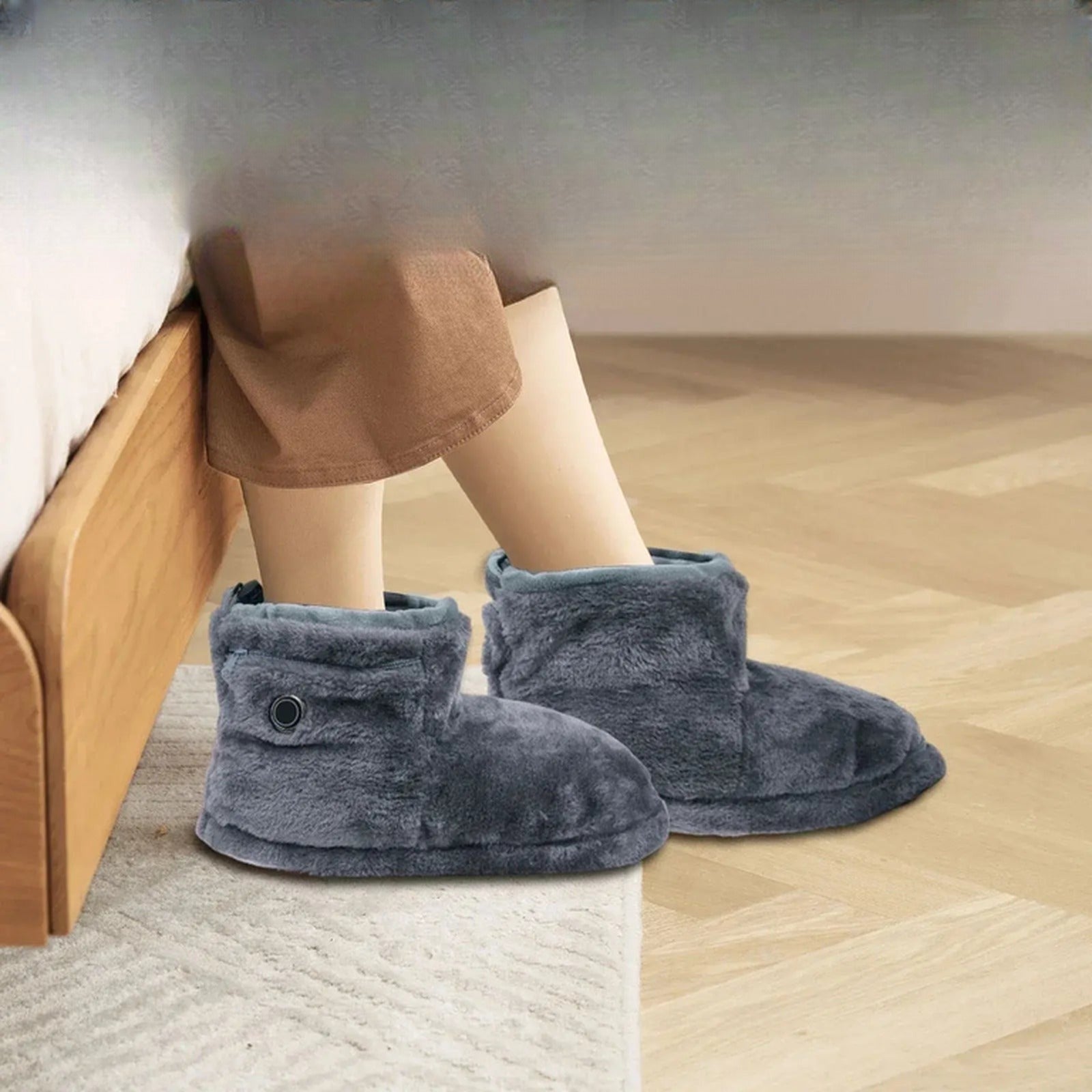 Microwavable Grey Slippers for Comfort and Warmth - Size 12 × 10.5 × 2.7