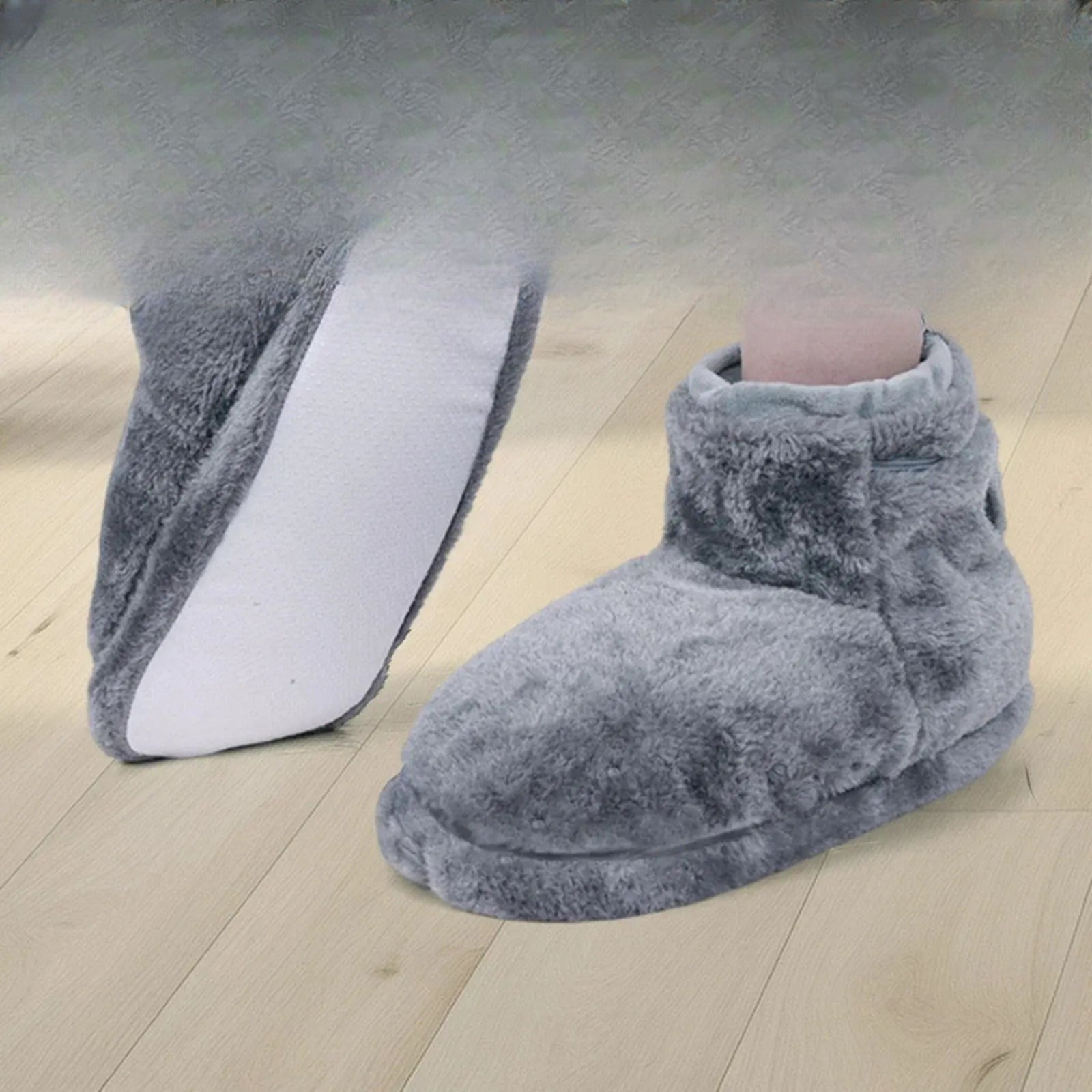 Microwavable Grey Slippers for Comfort and Warmth - Size 12 × 10.5 × 2.7