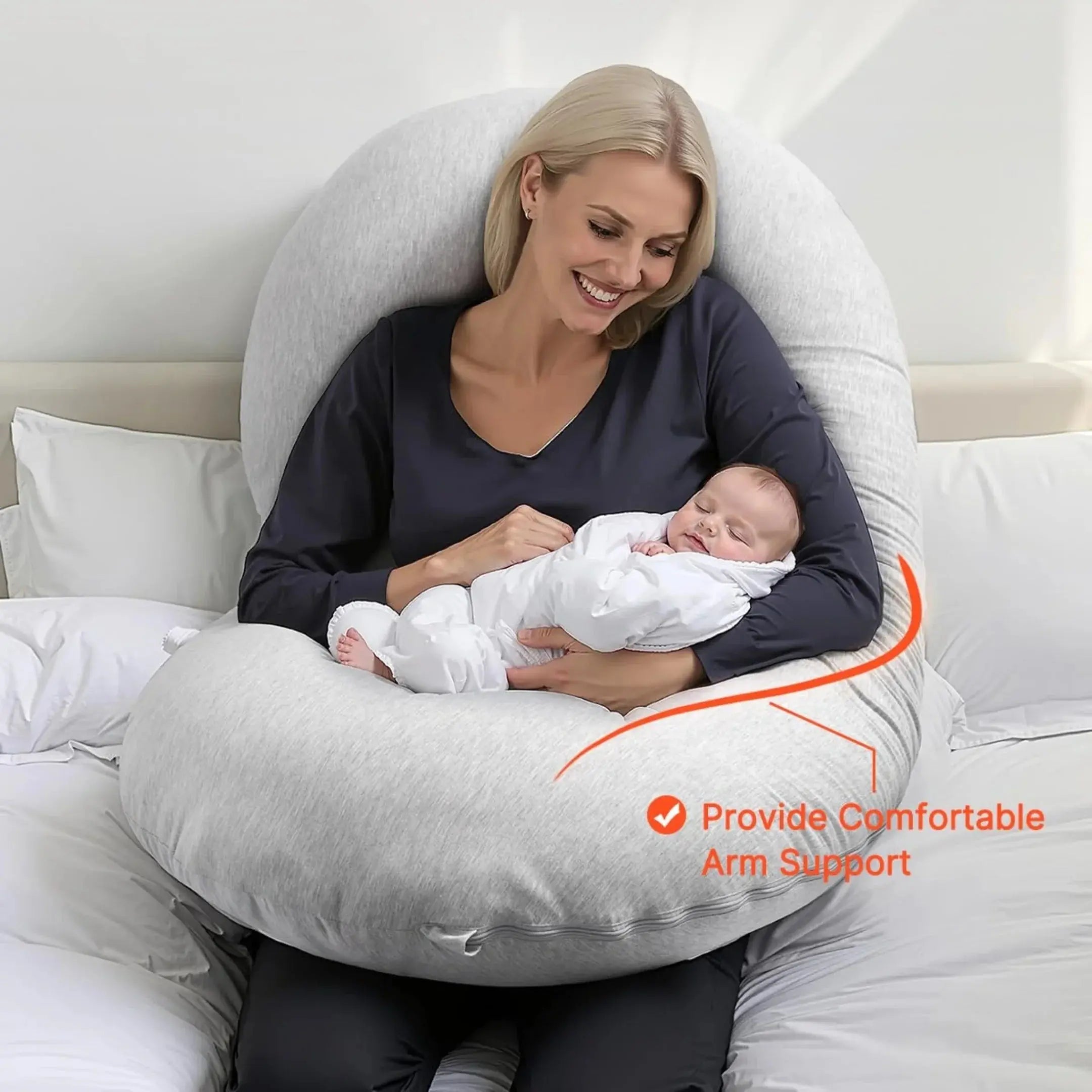C-Shaped Body Pillow for Sleep and Recovery – Available in Grey, Black, Purple, Blue; Sizes 28x55" and 31x59 — Lifestyle 1