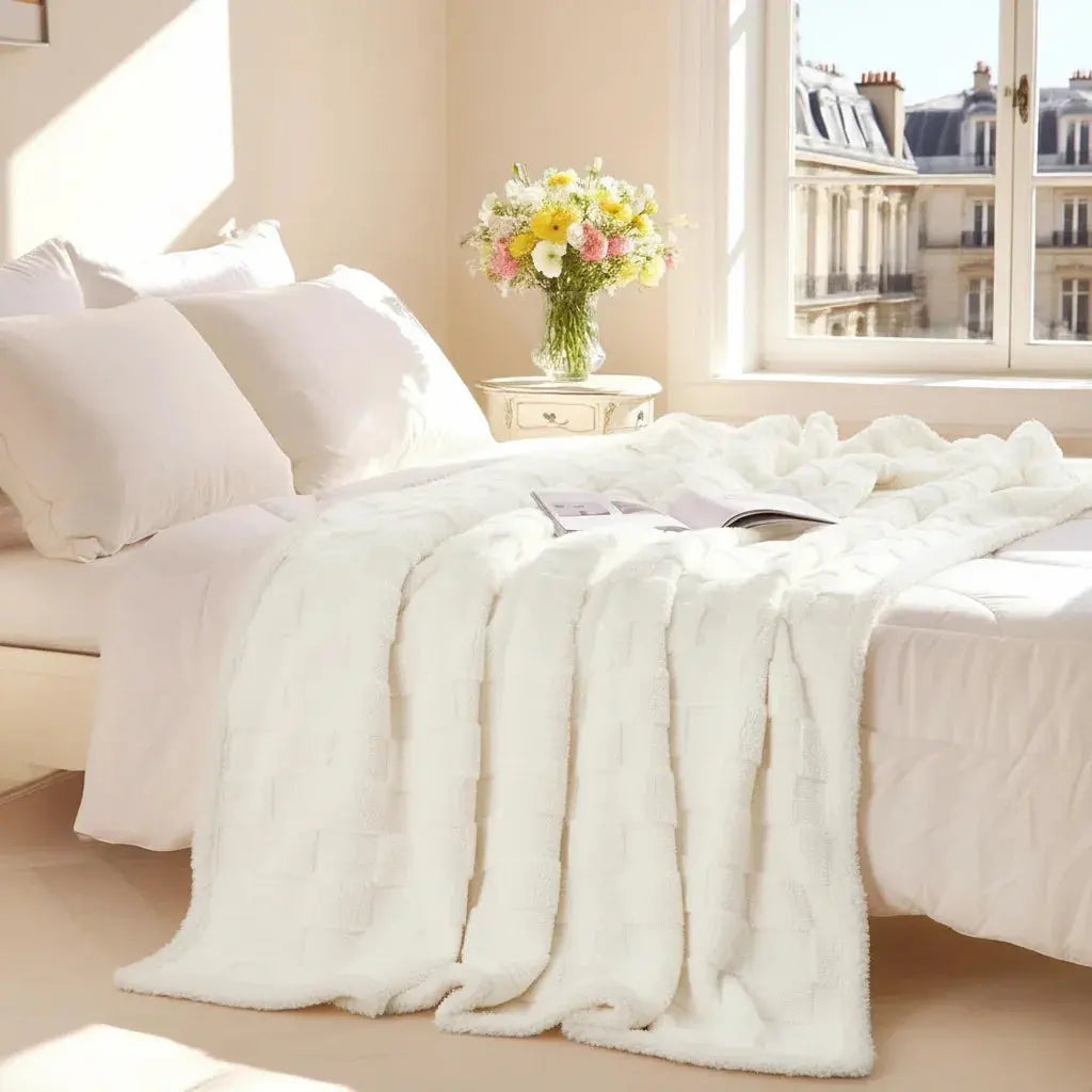 Sherpa Flannel Throw Blanket for Comfort and Warmth - Available in Pink, Beige, Grey, White; Sizes: Single, Double — Lifestyl