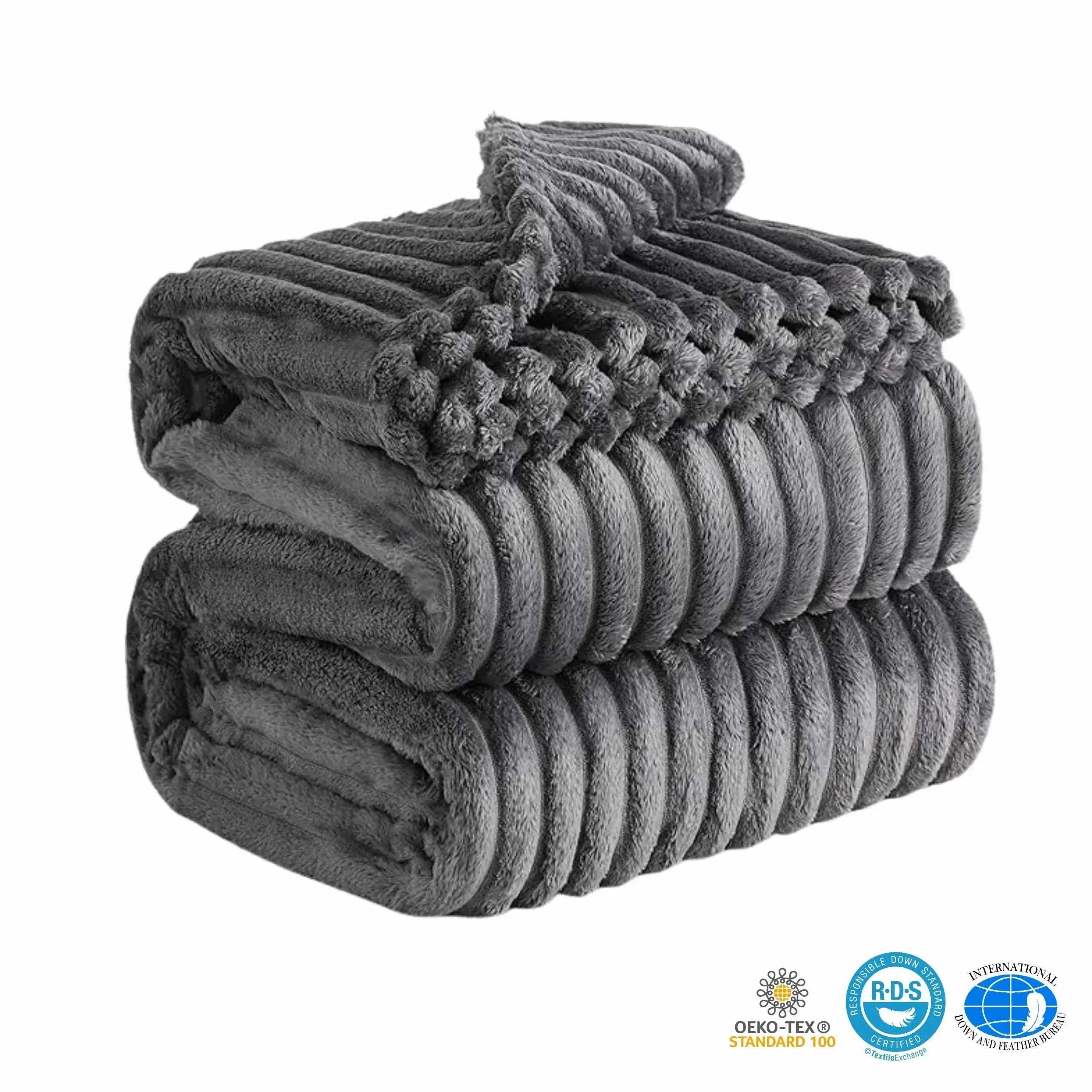 Faux Rabbit Fur Throw Blanket in Light Grey, Milky White, Khaki, or Pink – Available in Single, Double, Queen, and King Sizes