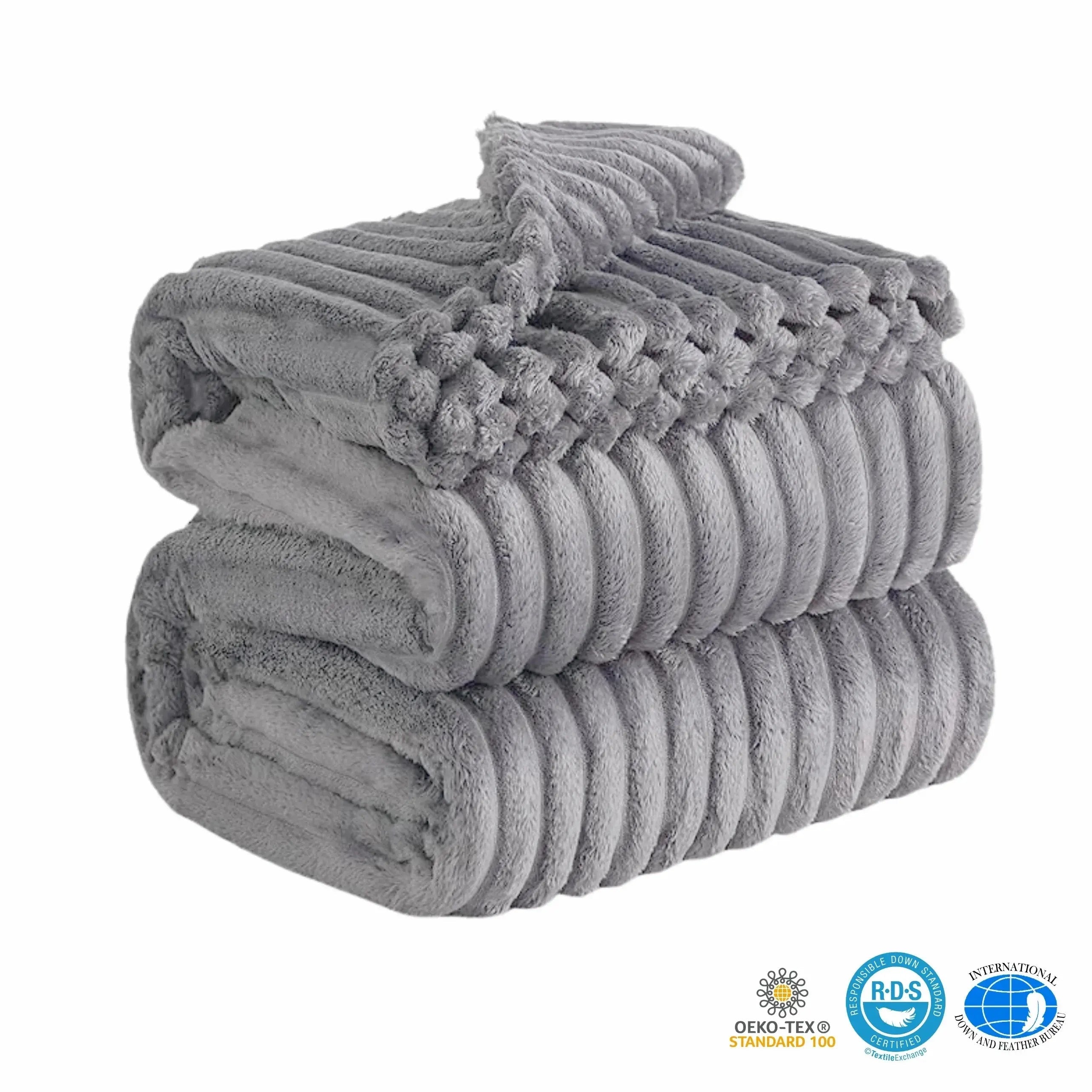 Faux Rabbit Fur Throw Blanket in Light Grey, Milky White, Khaki, or Pink – Available in Single, Double, Queen, and King Sizes