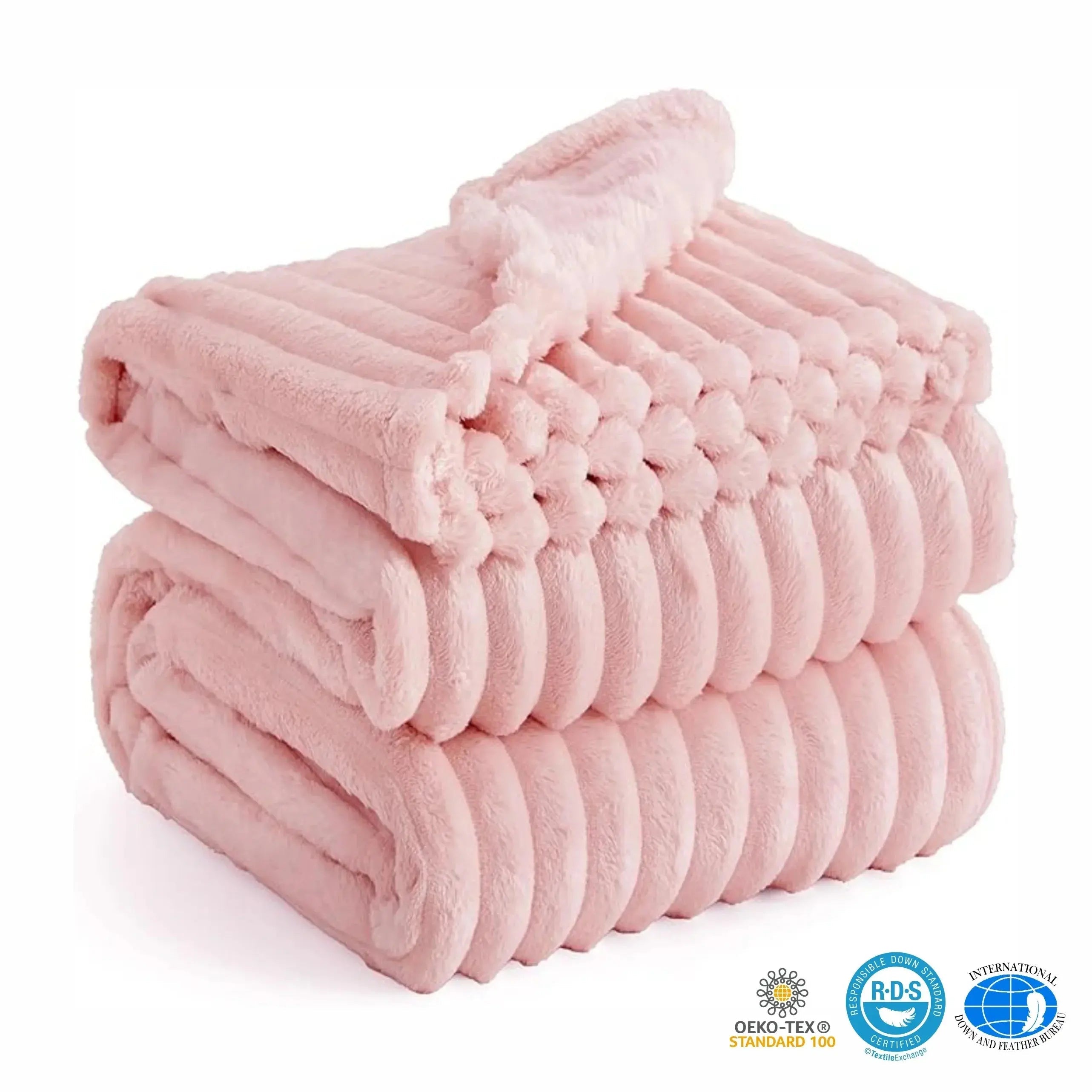 Faux Rabbit Fur Throw Blanket in Light Grey, Milky White, Khaki, or Pink – Available in Single, Double, Queen, and King Sizes