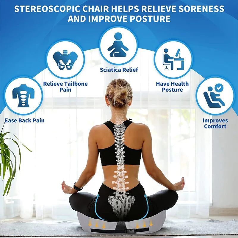 Ergonomic Adjustable Memory Foam Sit Bone Relief Seat Cushion for All-Day Comfort and Support