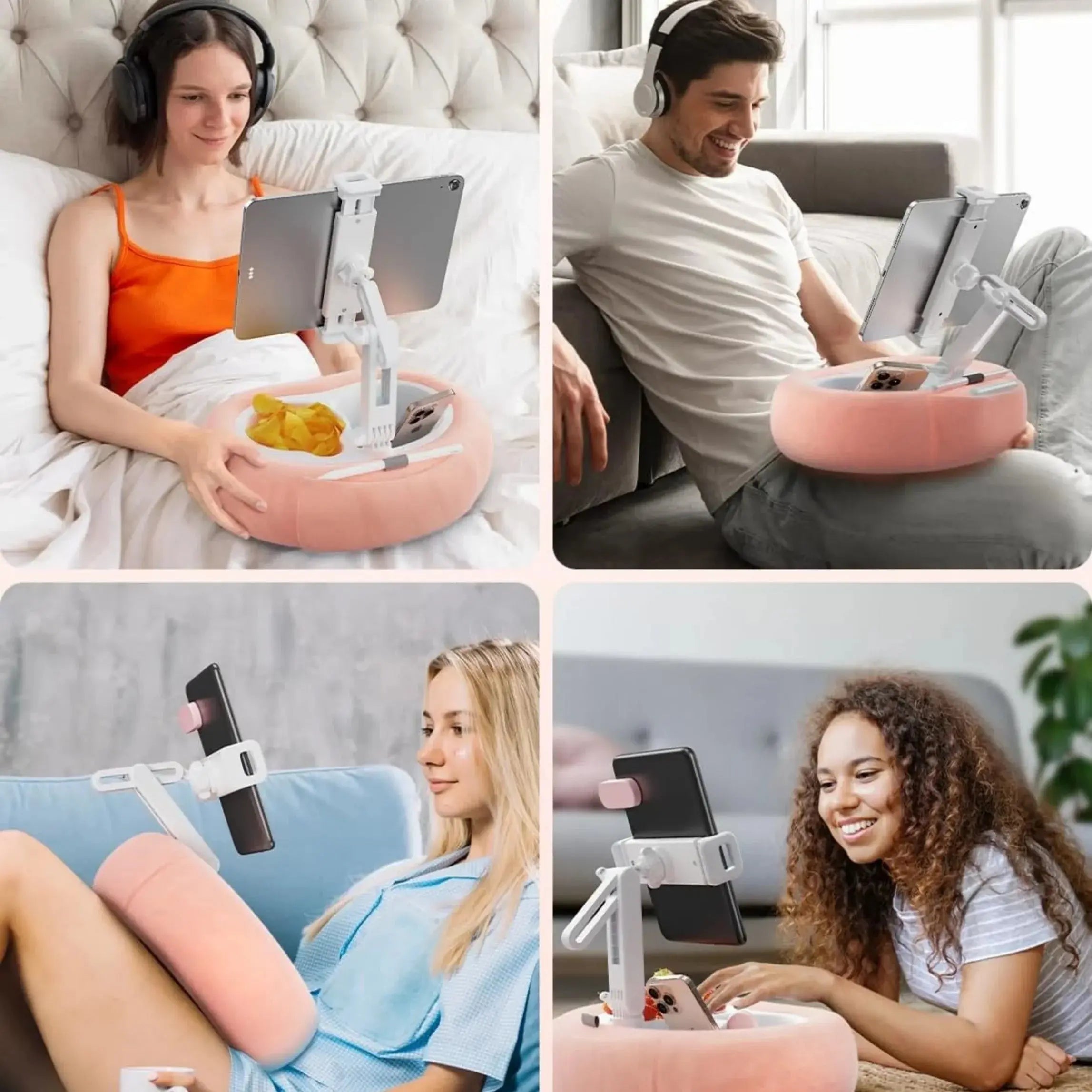 Adjustable Pillow Stand for Tablets and Phones - Available in Blue, Light Grey, and Pink for Comfortable Viewing — Lifestyle