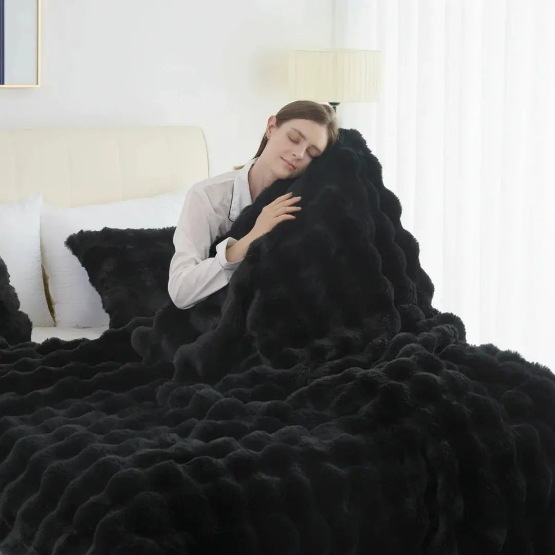 Soft Faux Rabbit Fleece Throw Blanket — Lifestyle 17