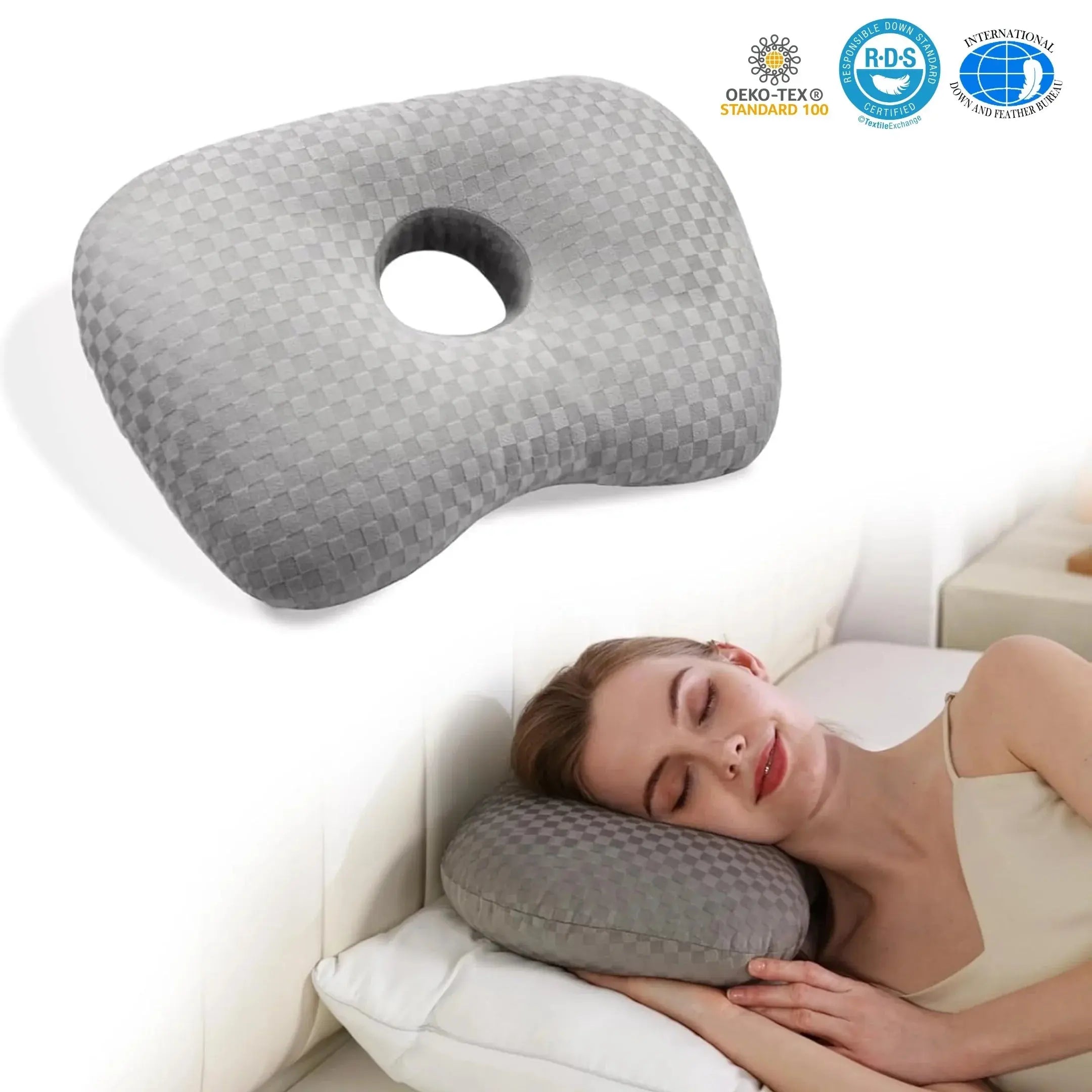 Adjustable Ear Support Pillow for Comfortable Sleep - Available in Grey, Black, Purple, Pink; Size 17×13×2 — Lifestyle 7