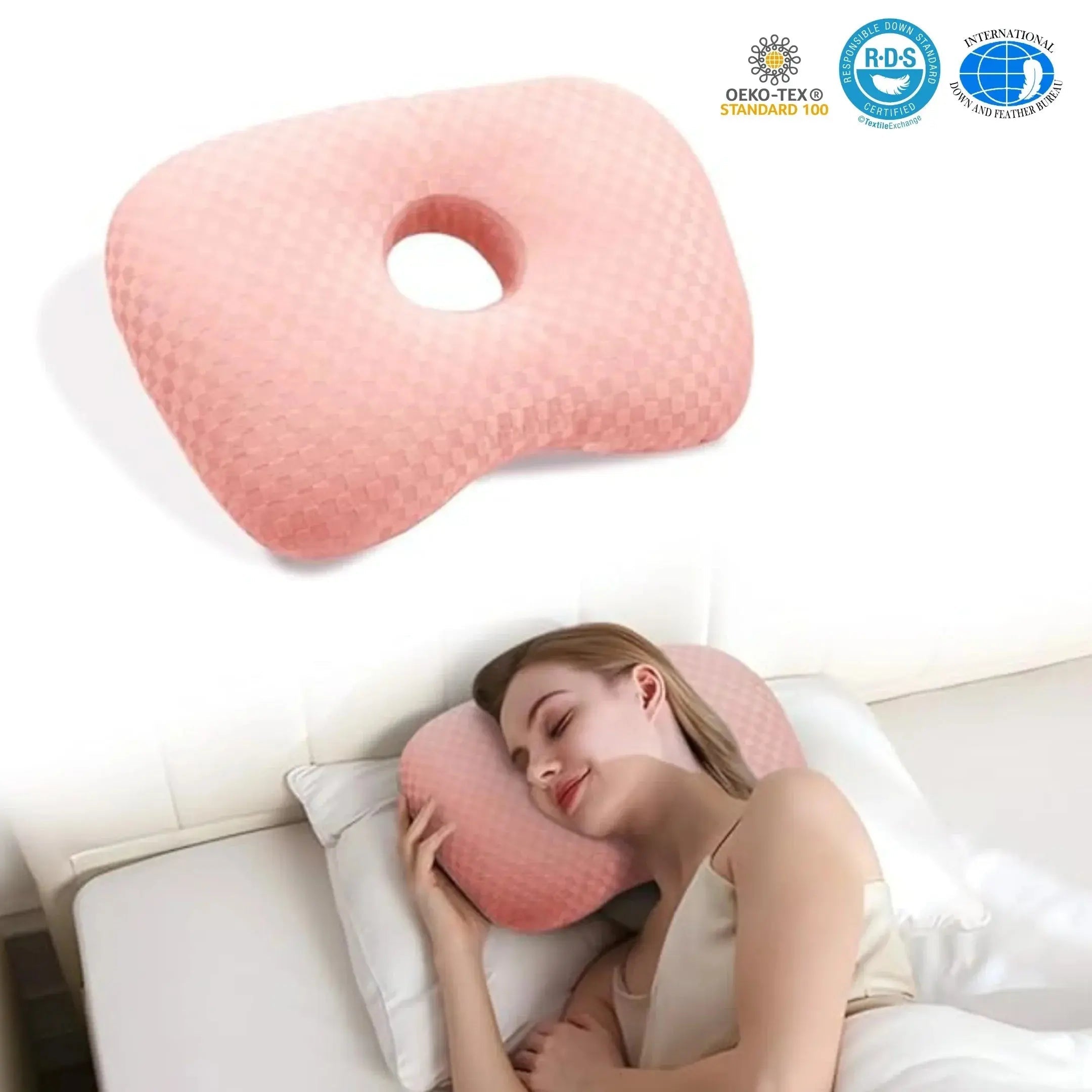 Adjustable Ear Support Pillow for Comfortable Sleep - Available in Grey, Black, Purple, Pink; Size 17×13×2 — Lifestyle 8