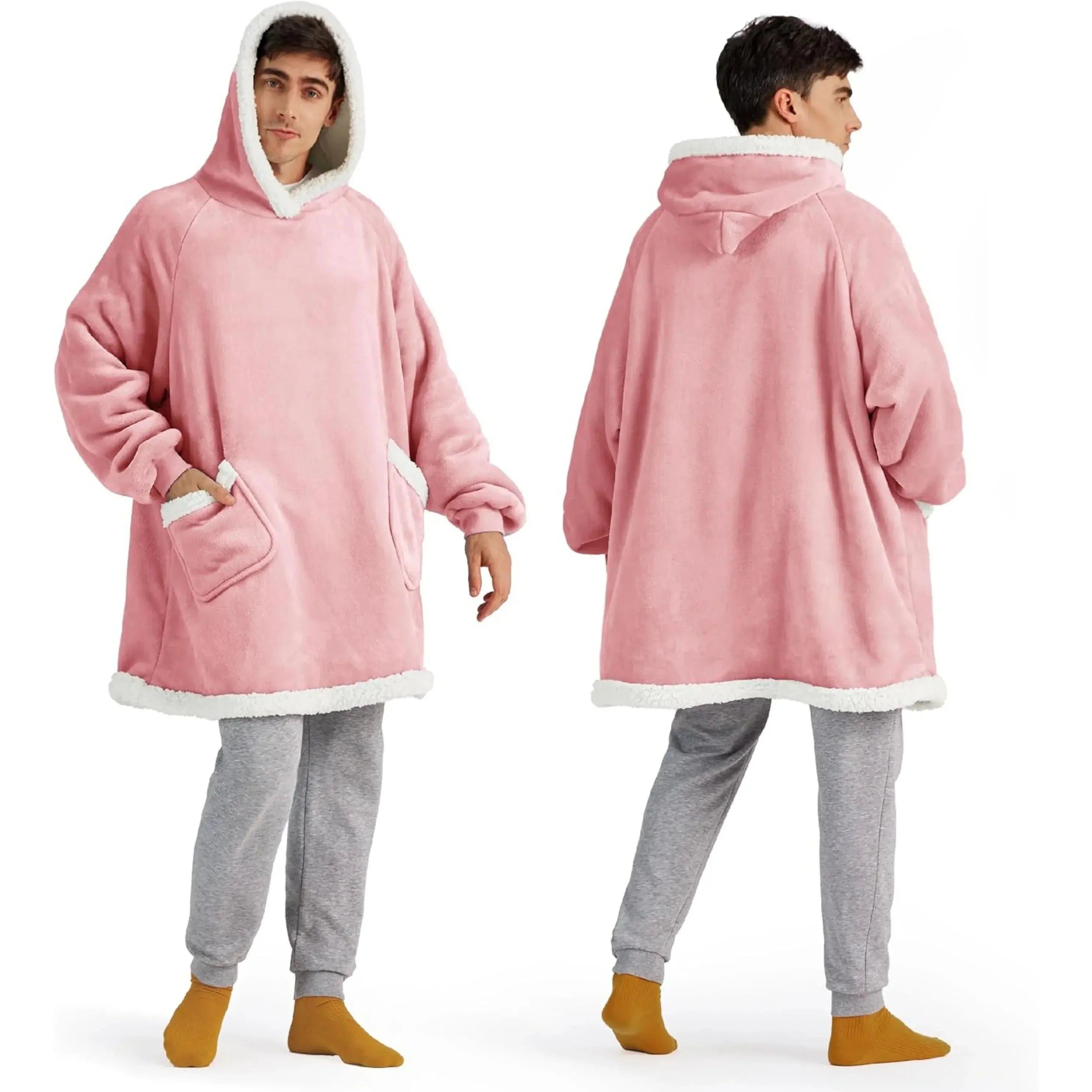 Oversized Flannel Hoodie Heating Blanket for Cozy Sleep and Relaxation - Available in Pink, Black, Blue, Gray, 150CM — Lifest