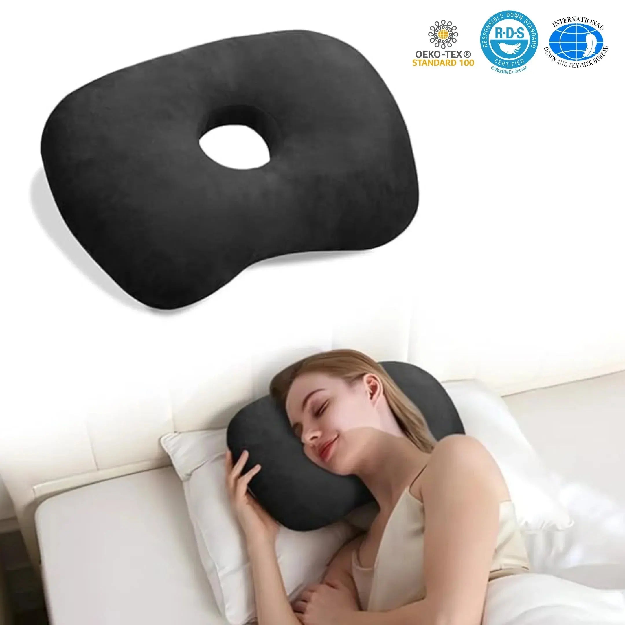 Adjustable Ear Support Pillow for Comfortable Sleep - Available in Grey, Black, Purple, Pink; Size 17×13×2 — Lifestyle 9