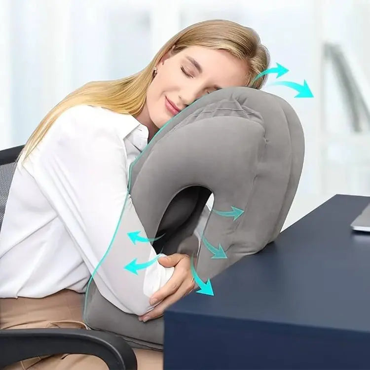 Inflatable Travel Pillow for Comfortable Sleep Support - Available in Grey, Blue, and Black — Lifestyle 5
