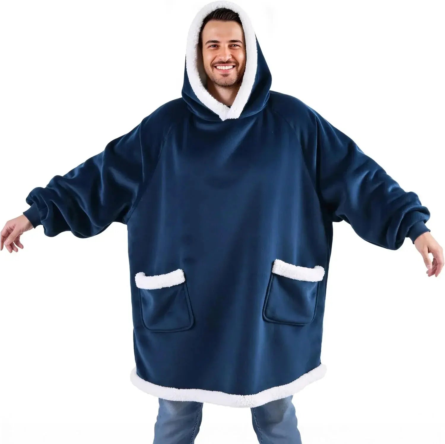 Oversized Flannel Hoodie Heating Blanket for Cozy Sleep and Relaxation - Available in Pink, Black, Blue, Gray, 150CM — Lifest