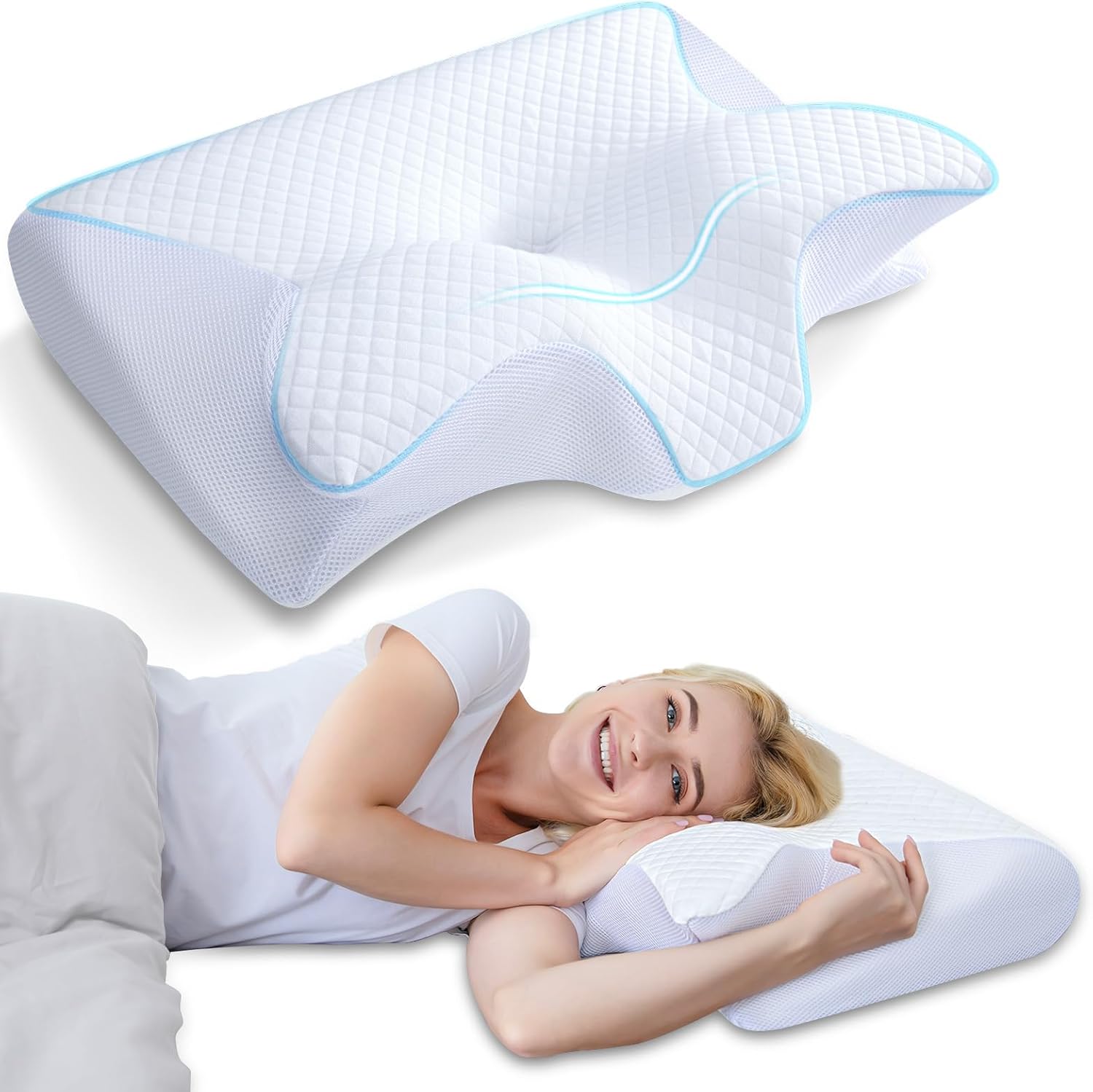 Butterfly Memory Foam Neck Pillow with Armrests — Side & Back Sleeper Support — Lifestyle 8