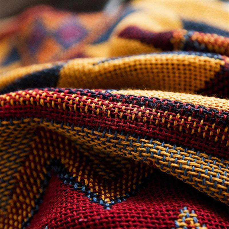 Retro Knit Throw Blanket — Chunky Knit for Lounge Layering — Lifestyle 1