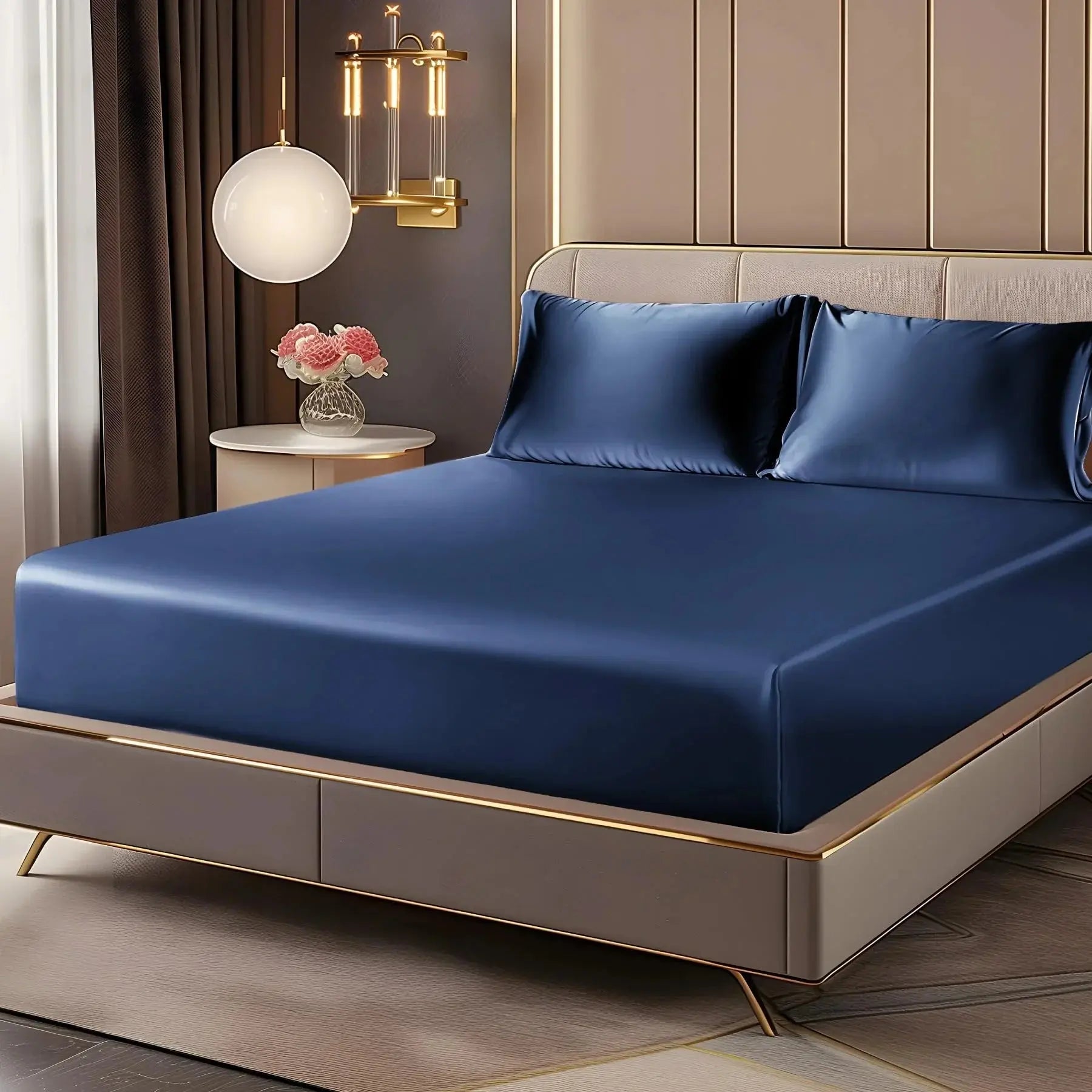 Luxury Satin Fitted Sheet Set - 3 Piece Bedding Collection in White, Silver, Navy, Sky Blue - Multiple Sizes Available — Life