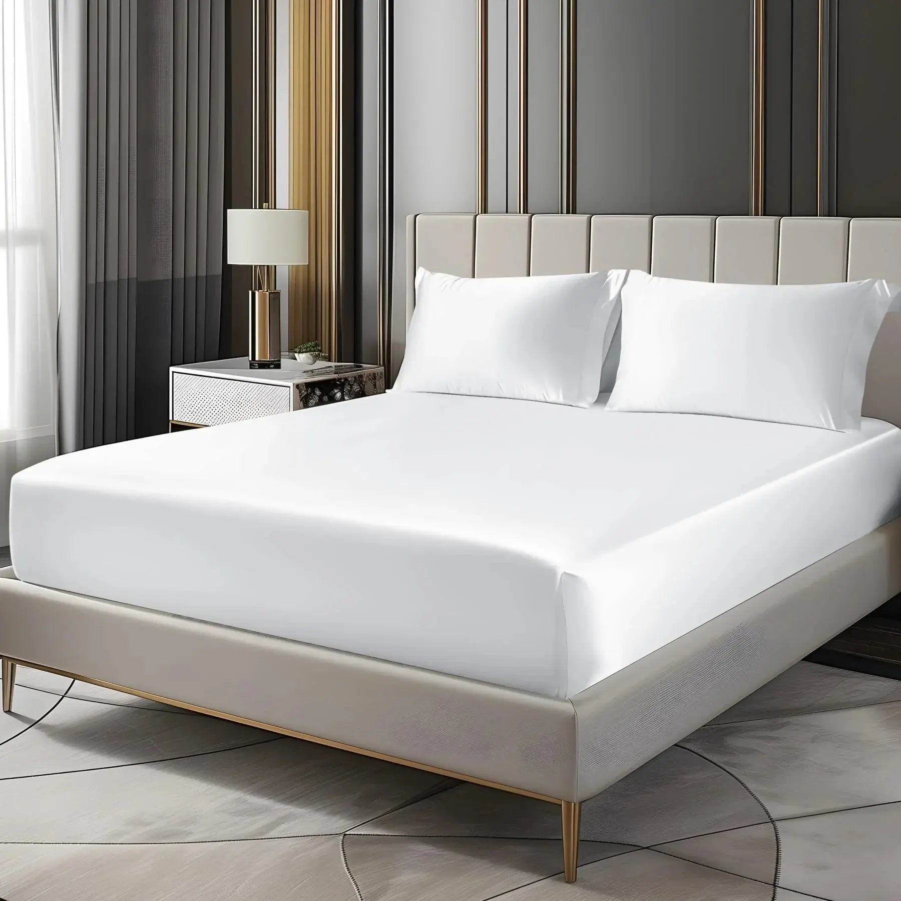 Luxury Satin Fitted Sheet Set - 3 Piece Bedding Collection in White, Silver, Navy, Sky Blue - Multiple Sizes Available — Life