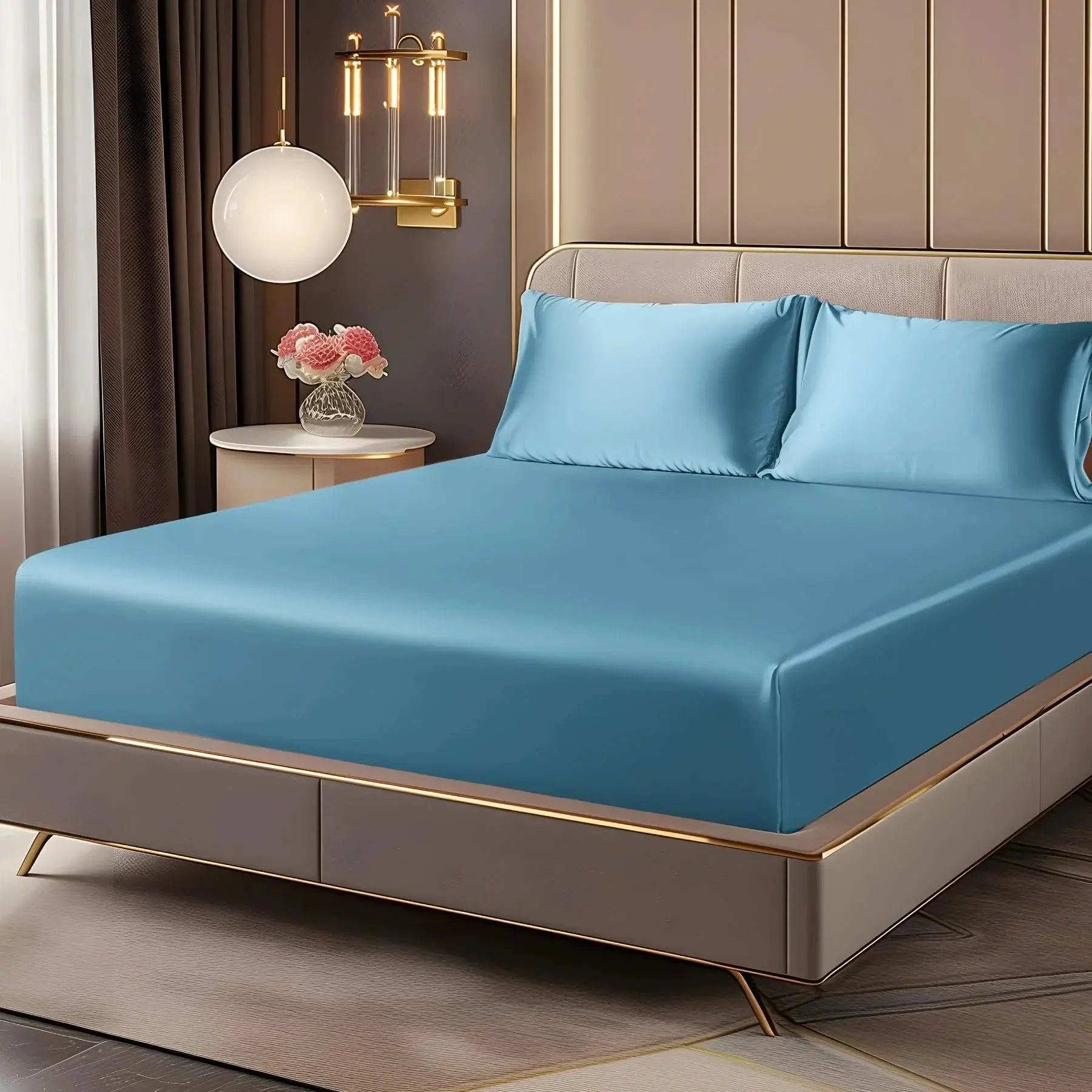 Luxury Satin Fitted Sheet Set - 3 Piece Bedding Collection in White, Silver, Navy, Sky Blue - Multiple Sizes Available — Life