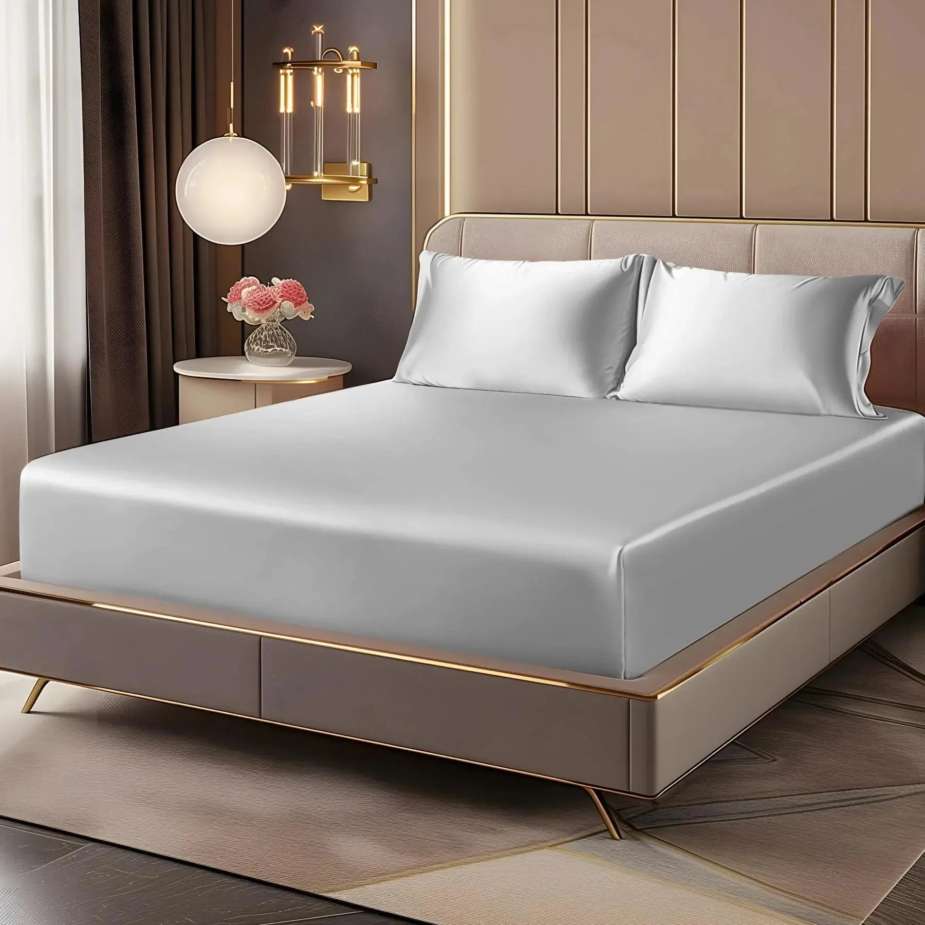Luxury Satin Fitted Sheet Set - 3 Piece Bedding Collection in White, Silver, Navy, Sky Blue - Multiple Sizes Available — Life
