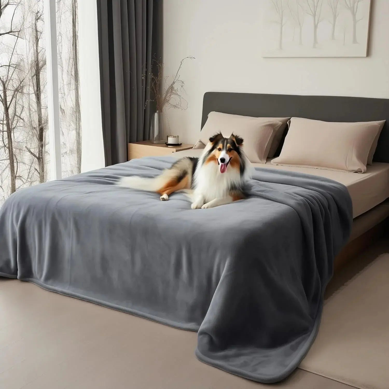 Waterproof Double-Sided Flannel Blanket for Comfort and Warmth in Grey and Black - Multiple Sizes Available — Lifestyle 2