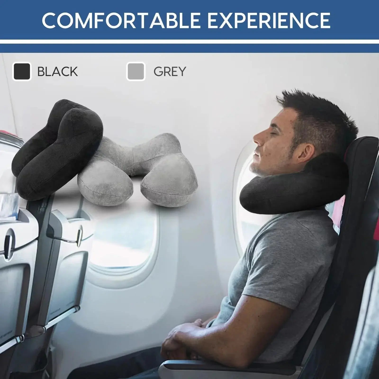 U-Shape Air Inflatable Travel Pillow for Comfortable Sleep – Available in Grey, Navy Blue, Black, and Pink — Detail