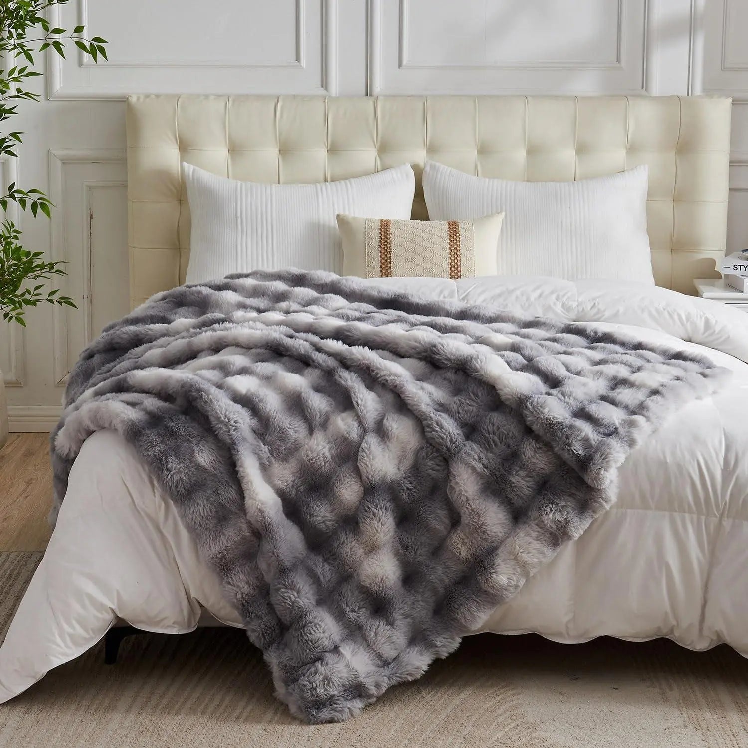 Luxurious Faux Rabbit Fleece Sleep Throw Blanket - Soft and Cozy - Available in Blue, Brown, Black, White - Multiple Sizes —