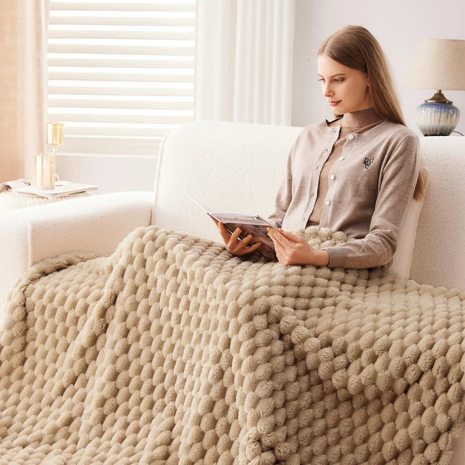3D Cloud Design Silky Flannel Fleece Blanket in Army Green, Light Gray, Red, Blue - Multiple Sizes Available — Lifestyle 3