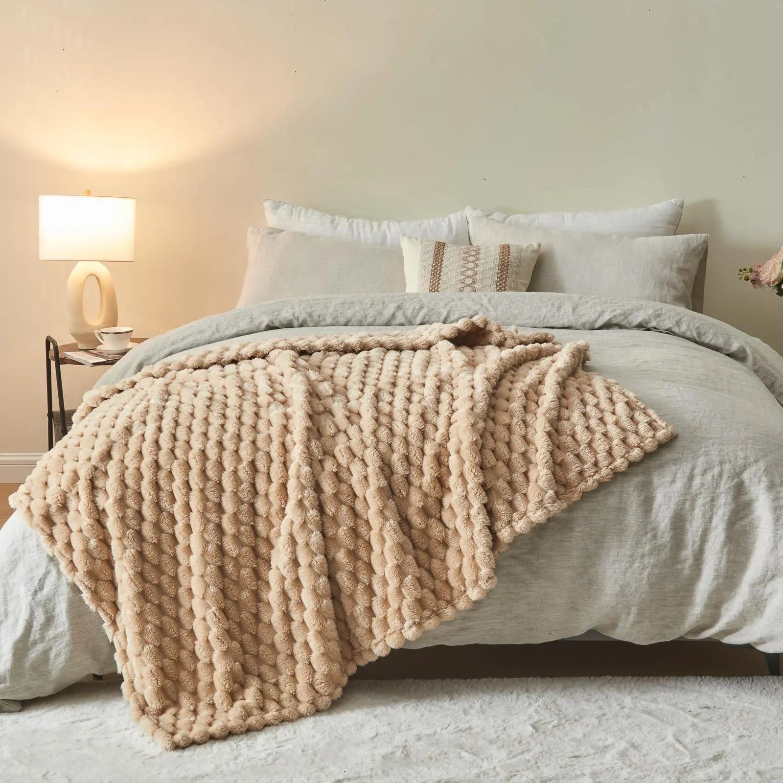 3D Cloud Design Silky Flannel Fleece Blanket in Army Green, Light Gray, Red, Blue - Multiple Sizes Available — Lifestyle 7