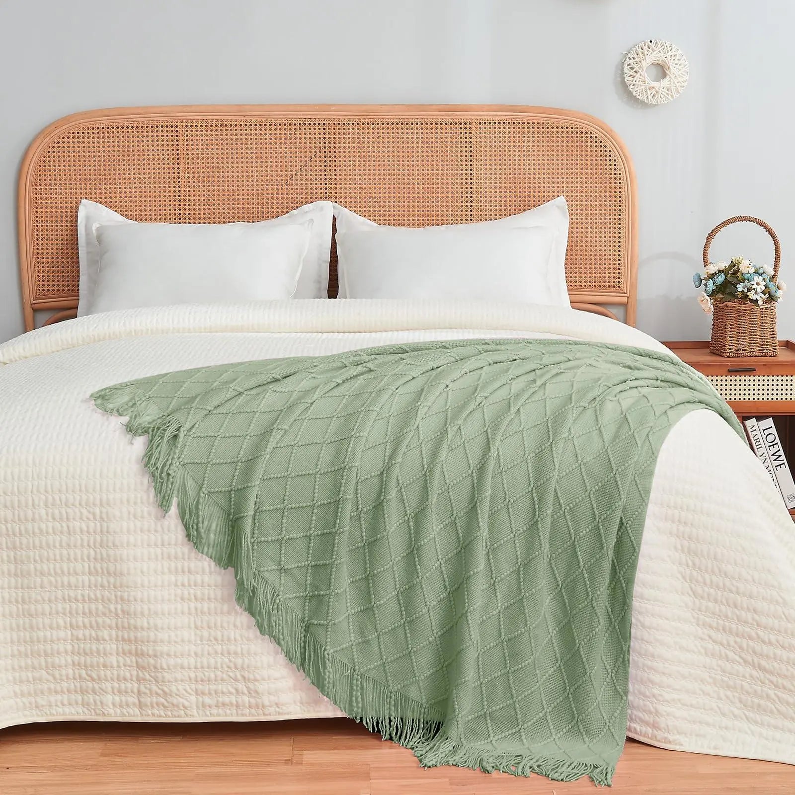 Nordic-Inspired Knitted Throw Blanket for Sleep and Relaxation - Available in Blue, Grey, Beige, Green (130x230cm) — Lifestyl