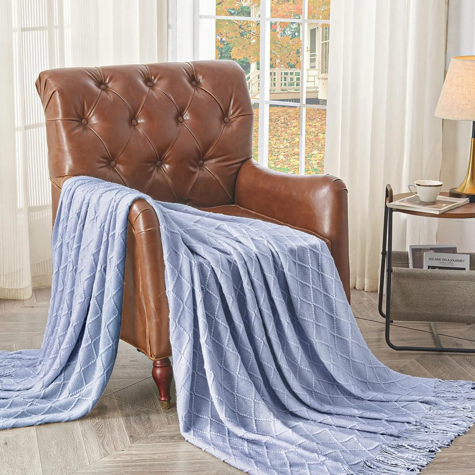 Nordic-Inspired Knitted Throw Blanket for Sleep and Relaxation - Available in Blue, Grey, Beige, Green (130x230cm) — Lifestyl
