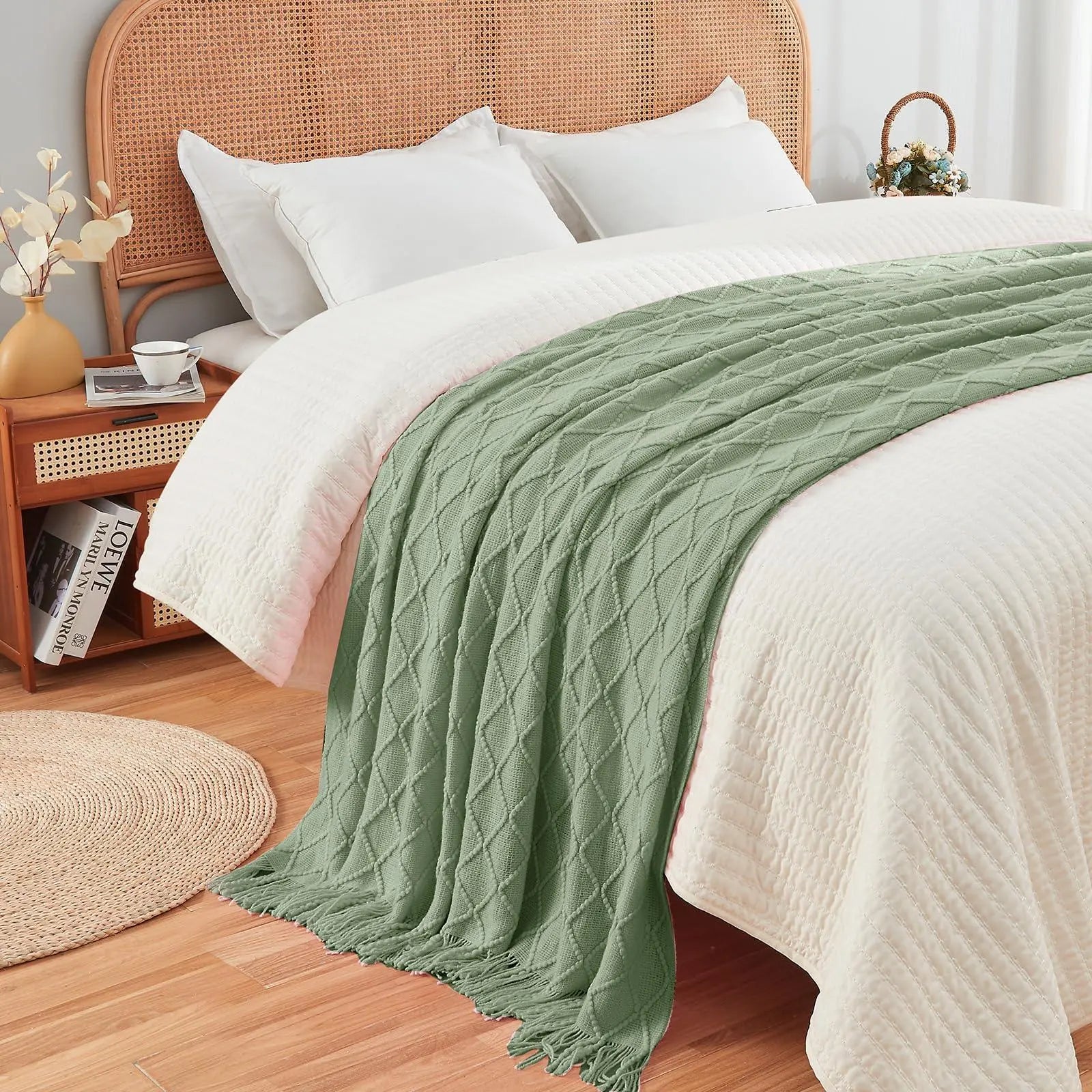 Nordic-Inspired Knitted Throw Blanket for Sleep and Relaxation - Available in Blue, Grey, Beige, Green (130x230cm) — Lifestyl