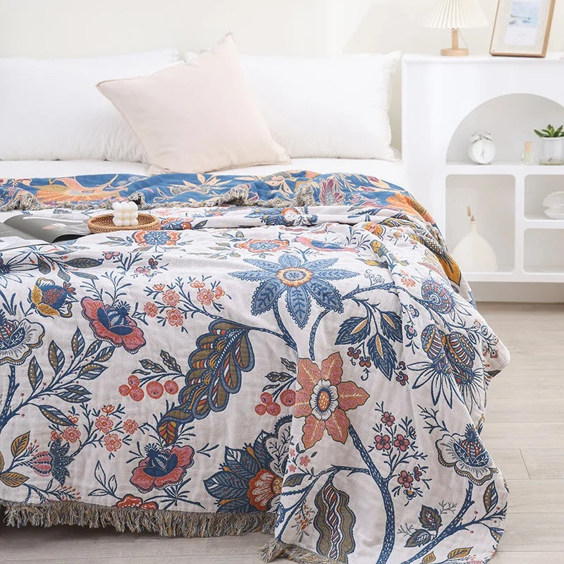 Artistic Flora Jacquard Blanket — Woven Botanical Throw — Lifestyle 7