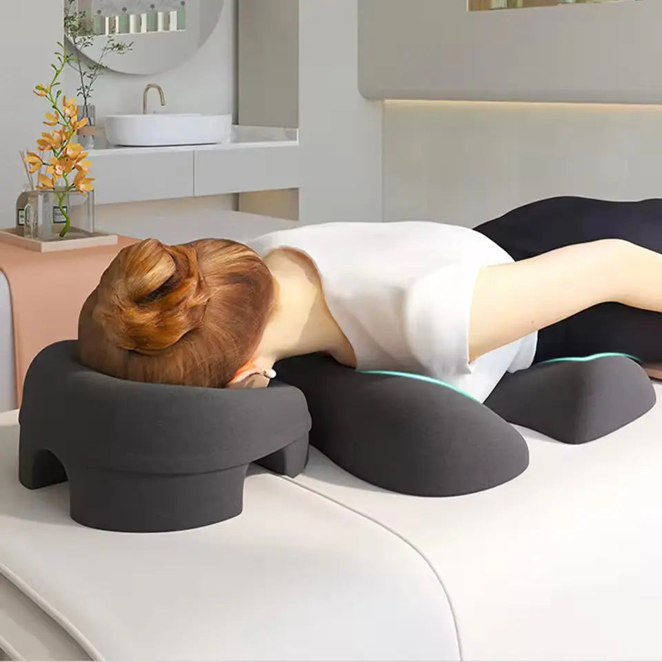 Massage Face Cradle Pillow Set for Comfortable Sleep – Available in Light Gray and Black — Lifestyle 5