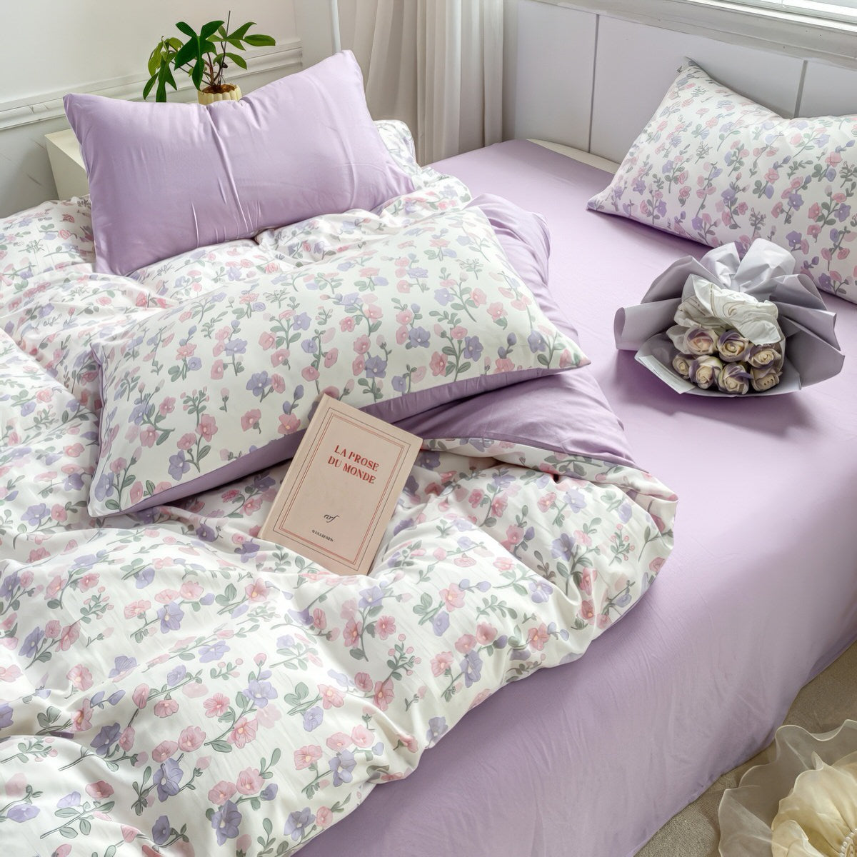 Lavender Floral Bedding Set — Soft-Touch Cotton Duvet & Pillowcases — Front view