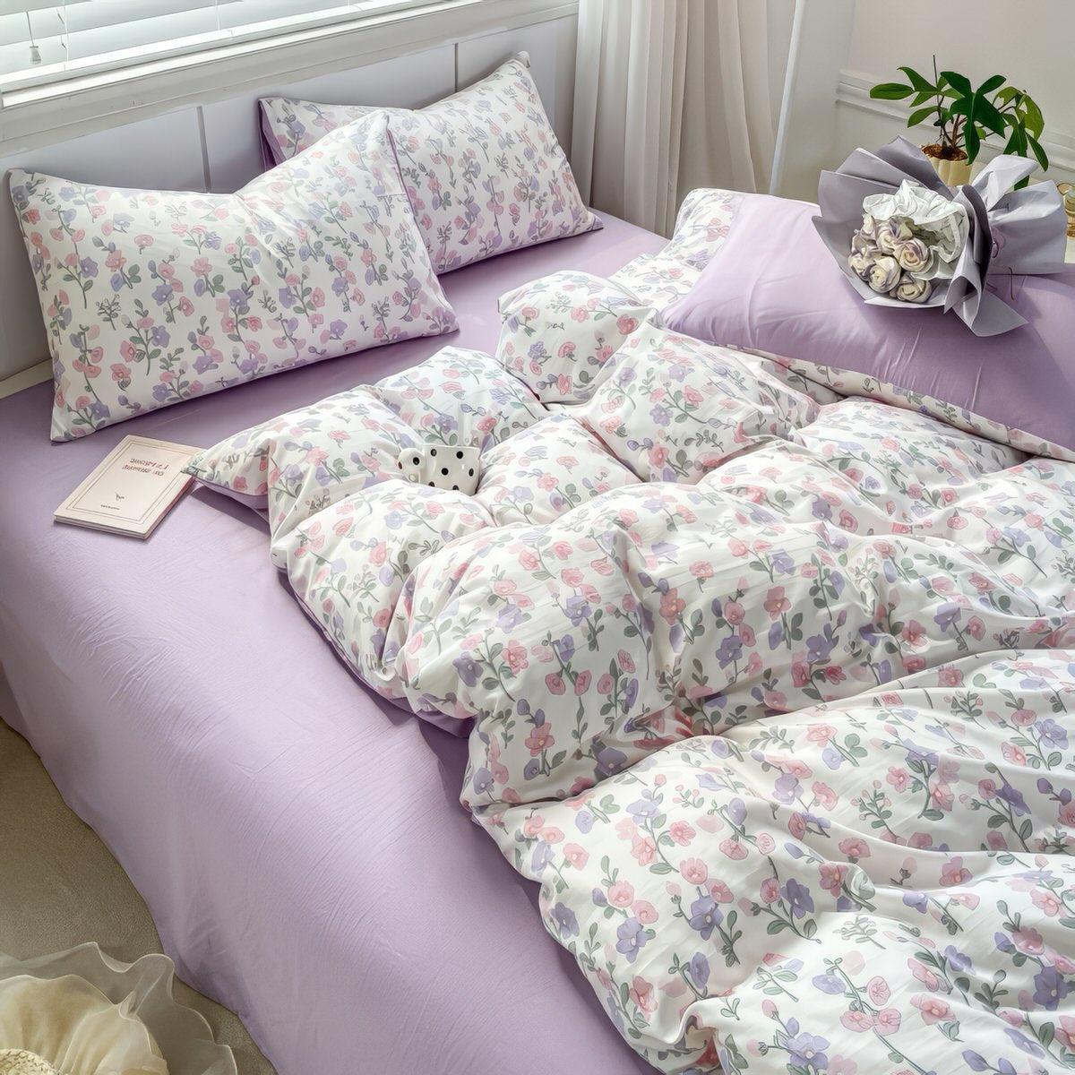 Lavender Floral Bedding Set — Soft-Touch Cotton Duvet & Pillowcases — Lifestyle 3