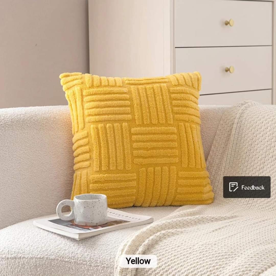 Quad-Ribbed Plush Cushion Cover — Architectural Texture — Lifestyle 4