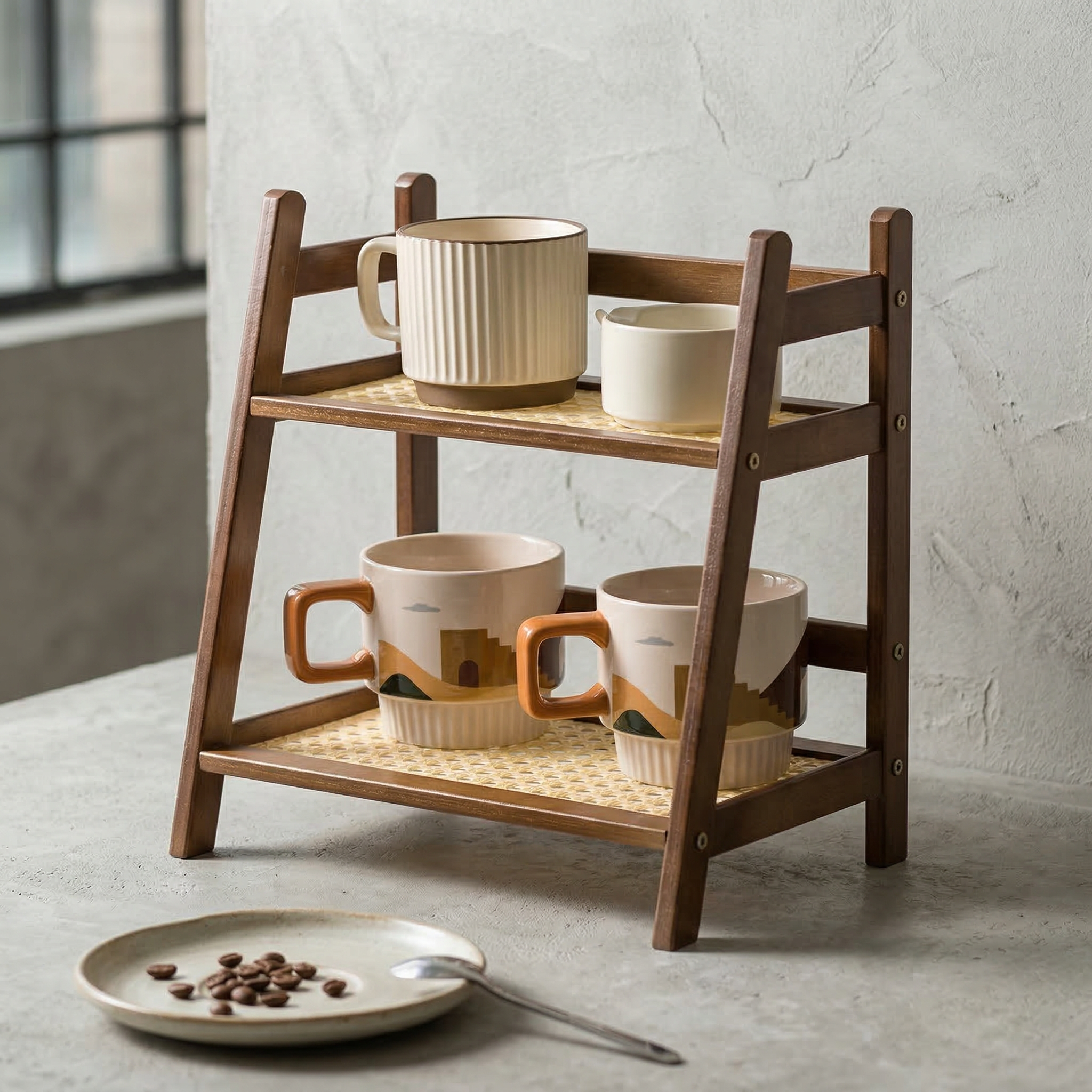 Bamboo Tiered Countertop Organiser — Two-Tier Storage Rack — Front view