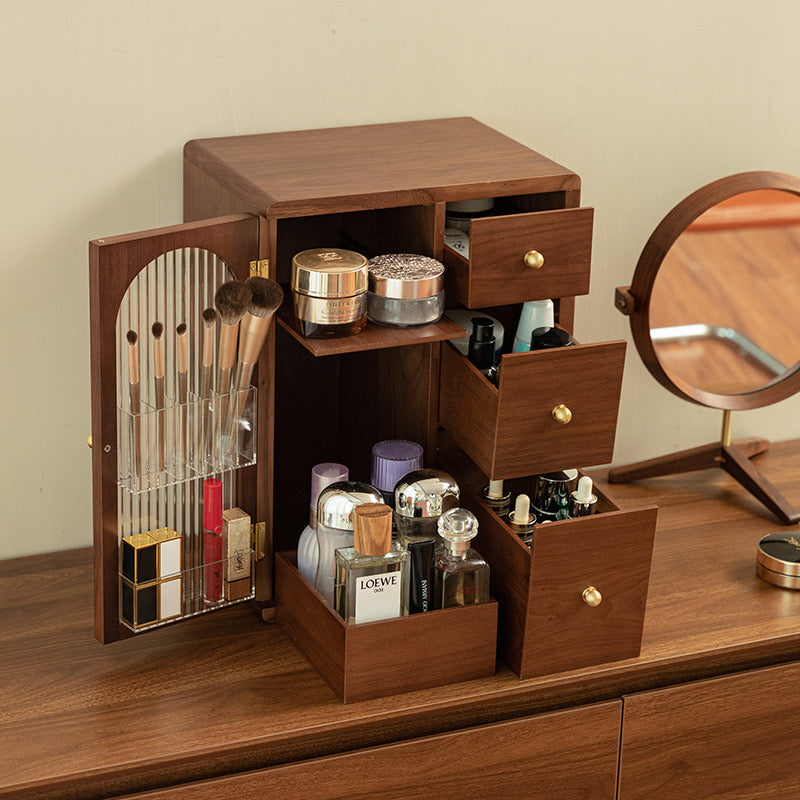 Walnut Fluted-Glass Vanity Cabinet — Dressing-Table Organiser — Lifestyle 3