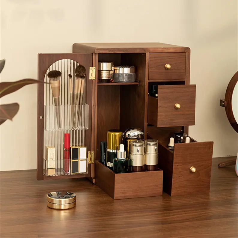 Walnut Fluted-Glass Vanity Cabinet — Dressing-Table Organiser — Lifestyle 5