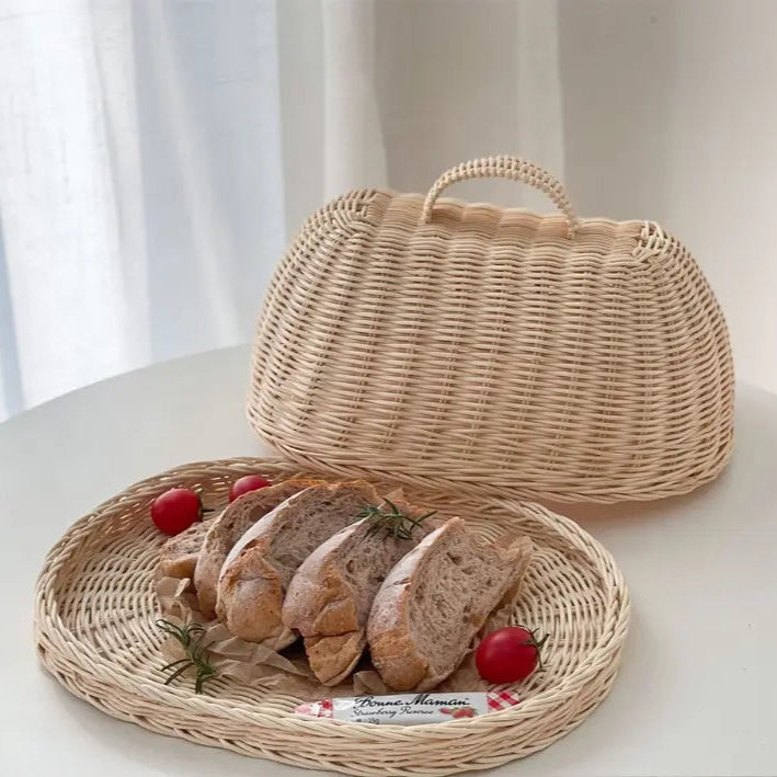Woven Rattan Bread Cloche — Artisan Kitchen Storage — Lifestyle 4