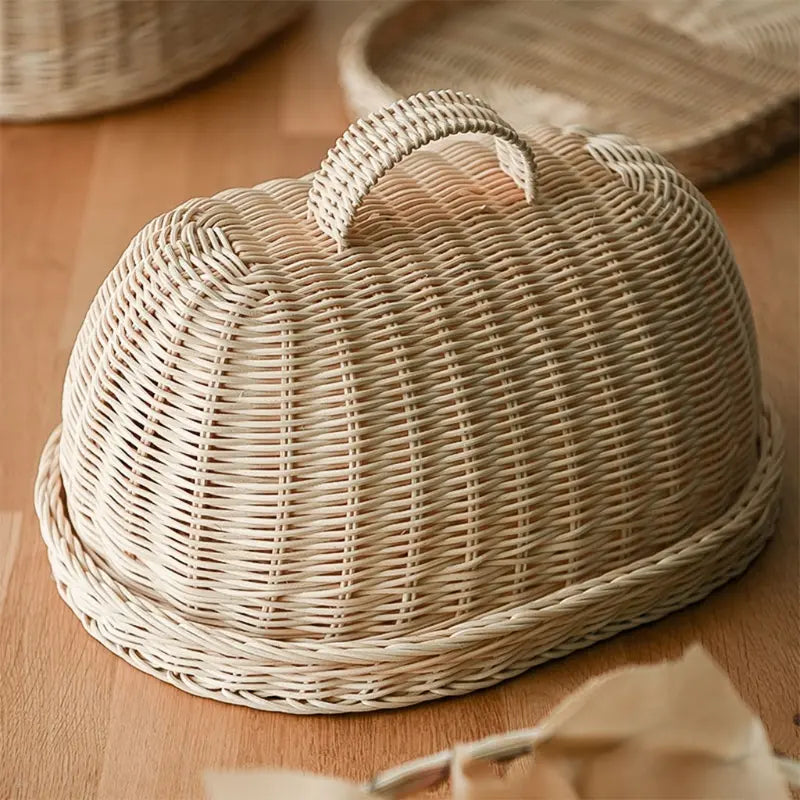 Woven Rattan Bread Cloche — Artisan Kitchen Storage — Front view
