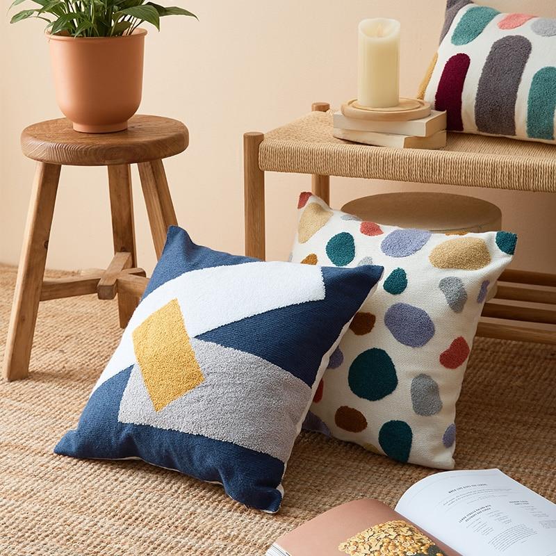 Abstract Tufted Cushion Cover — Cotton Boho Accent — Lifestyle 1