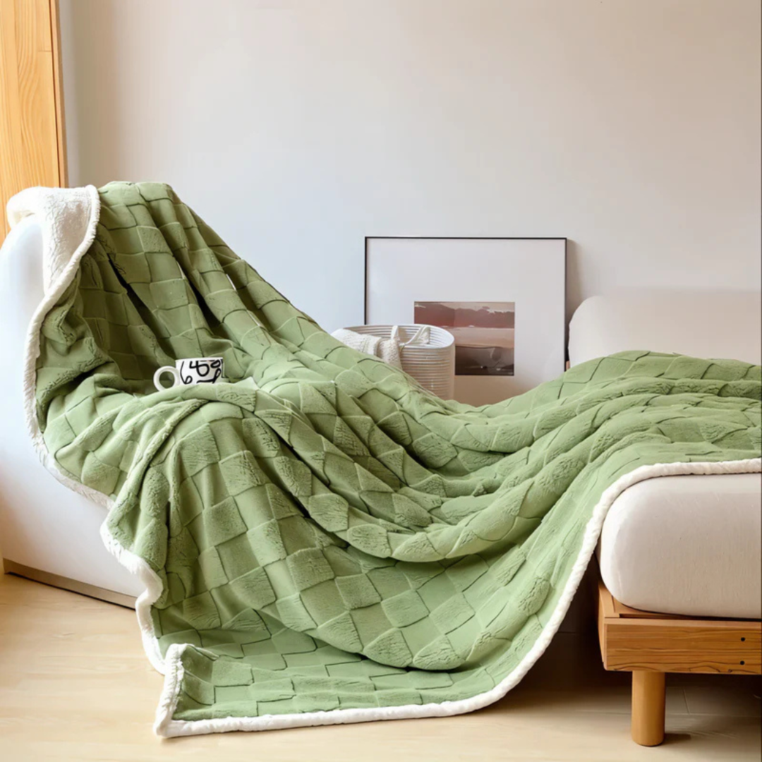 Sherpa-Backed Fleece Throw Blanket — Quilted Two-Tone Comfort — Lifestyle 2