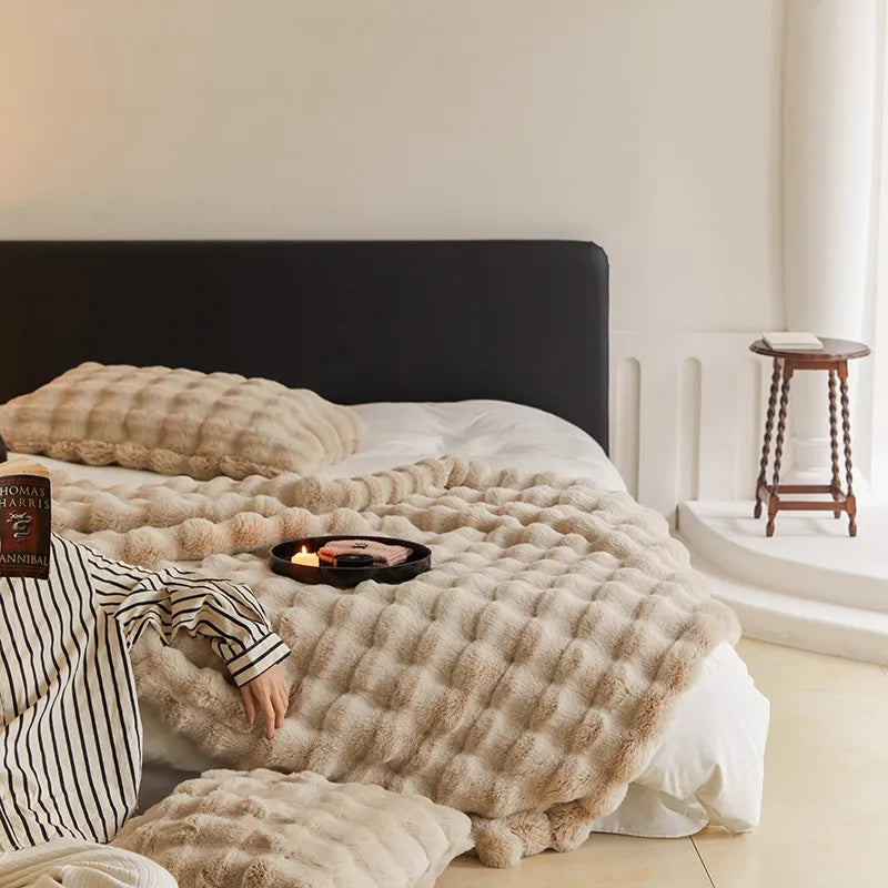 Rabbit Faux Fur Throw Blanket — Ultra-Plush, Cruelty-Free Warmth — Lifestyle 14