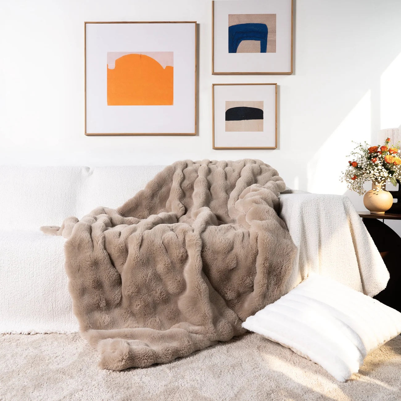Rabbit Faux Fur Throw Blanket — Ultra-Plush, Cruelty-Free Warmth — Front view
