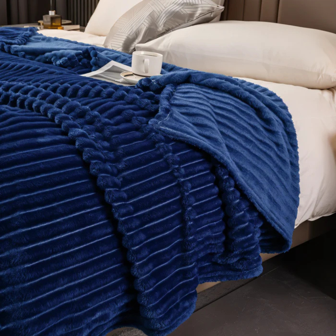 Striped Fleece Throw Blanket — Soft Tactile Warmth — Lifestyle 1