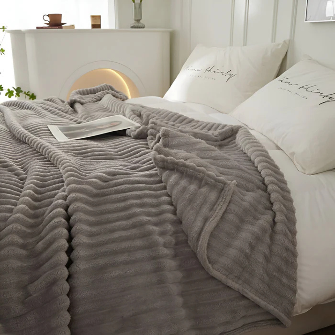 Striped Fleece Throw Blanket — Soft Tactile Warmth — Lifestyle 3