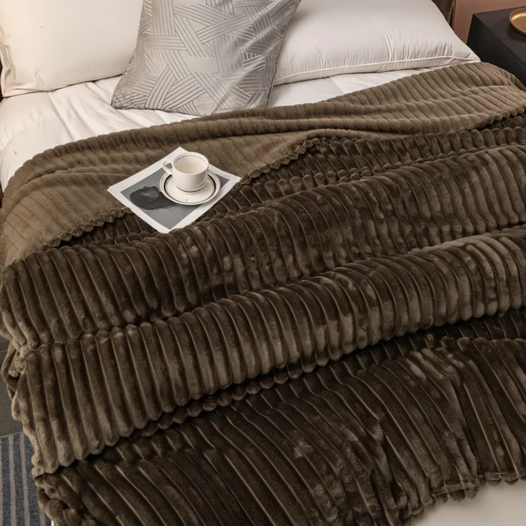 Striped Fleece Throw Blanket — Soft Tactile Warmth — Lifestyle 6