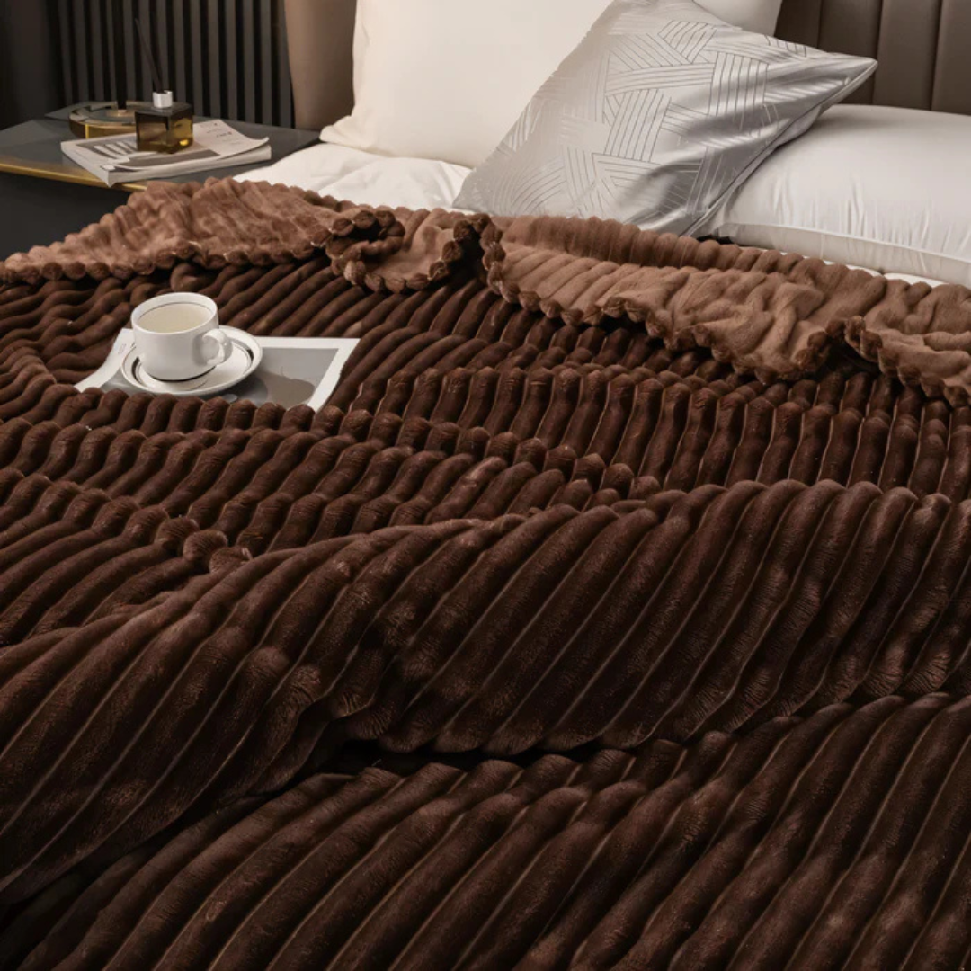 Striped Fleece Throw Blanket — Soft Tactile Warmth — Lifestyle 7