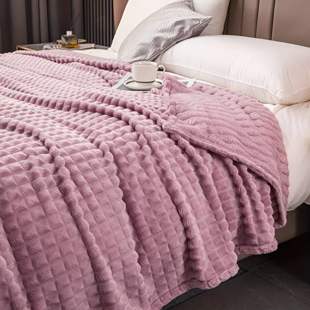 Waffle-Textured Fleece Throw Blanket — Soft Layered Warmth — Lifestyle 9