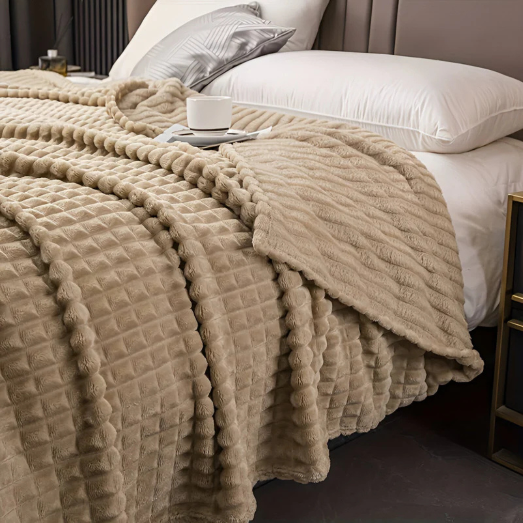 Waffle-Textured Fleece Throw Blanket — Soft Layered Warmth — Lifestyle 3